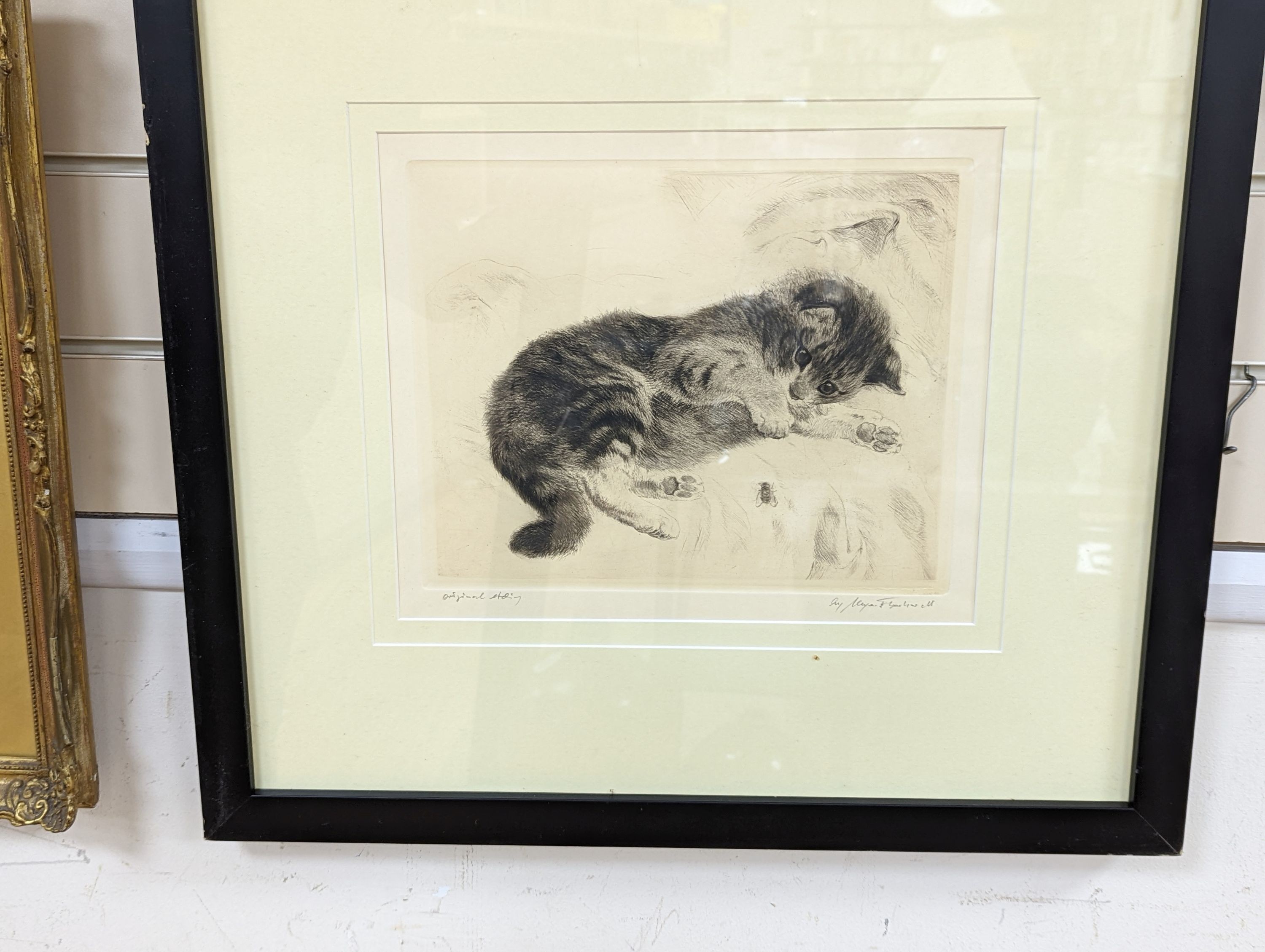 Kurt Meyer Eberhardt (1895-1977), drypoint etching, Kitten at play, signed in pencil, 23 x 28cm